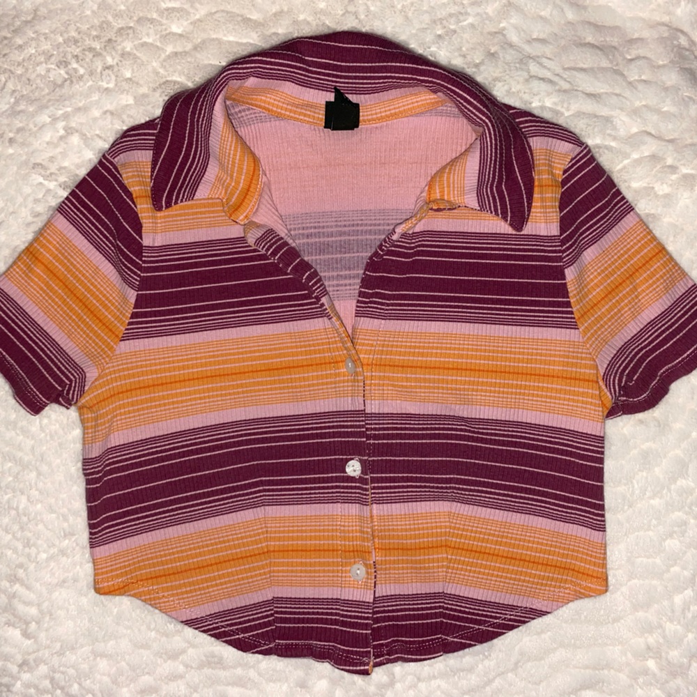 Striped Button Down Crop